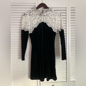 Little Black Velvet Dress with White Lace